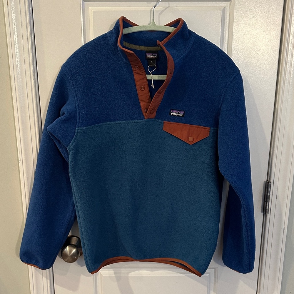 Patagonia Kids Blue and Tan Fleece Hoodie